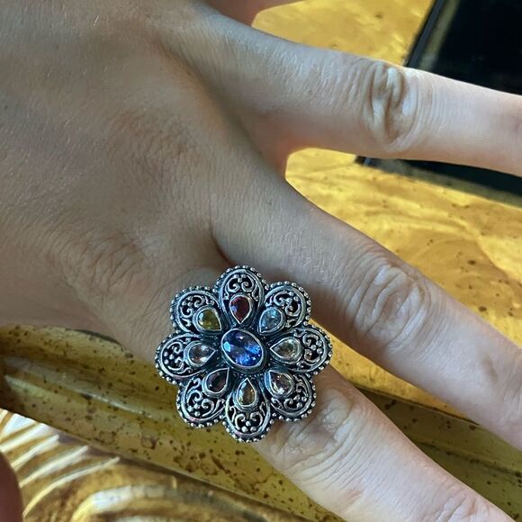 Natural Tanzanite Sapphire Sterling Silver Cocktail Ring Size 9 - Picture 4 of 9